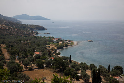The south coast, overlooking Psili Amos, Peri and down th coast to the island of Samiopoula