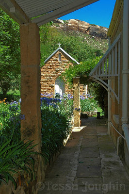 View from the kitchen door to the chapel