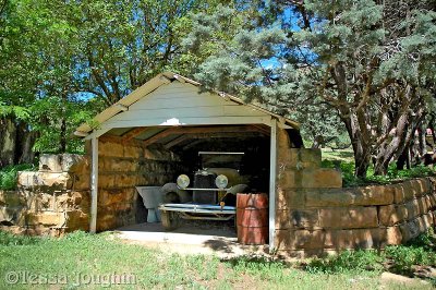 One of the garages housing a vintage car