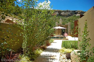 View from walkway onto pool area