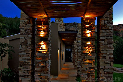 View of walkway to cottage at sunset 2