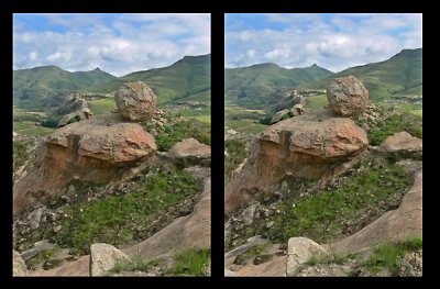 Stereo image of  Gilboa balancing rock