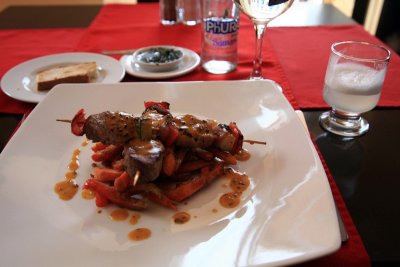 Alpaca Brochettes with French Fried Carrots with Sauce