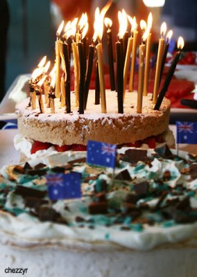 3020- birthday cake, candles, flame, pavlova