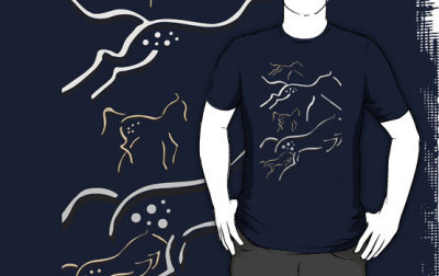 spotted horses on dark blue shirt at Redbubble