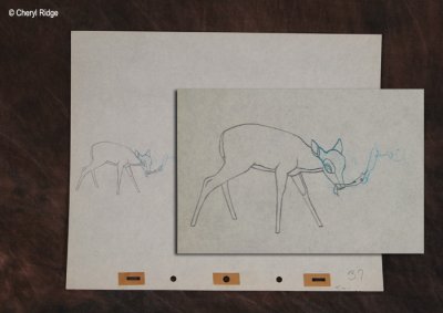 original production drawing of Bambi's mother