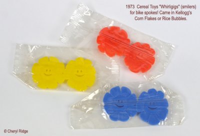 whirligigs smilers for bike spokes - cereal toys by Kelloggs 1970s
