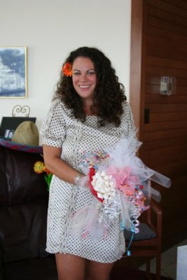 Rachel  with bouquet made from ribbons