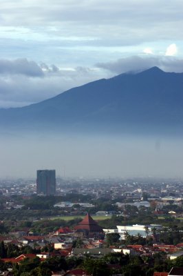 Building in the mist and mountain