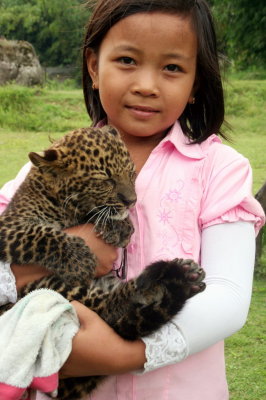 Baby panther with baby girl