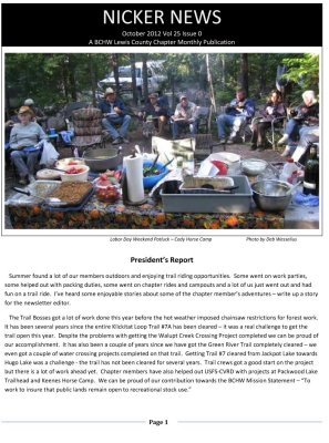 October 2012 Newsletter