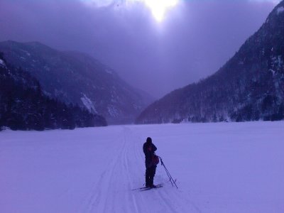 Skiing on Lower Ausable Lake