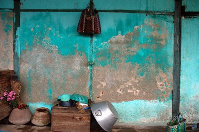 Blue wall in a marcket, Myanmar