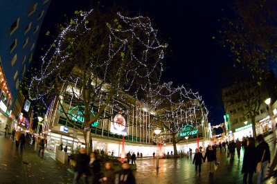 Krefeld shopping street with illuminated trees