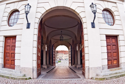 Looking through a passage of the Stadtschloss (City Palace)