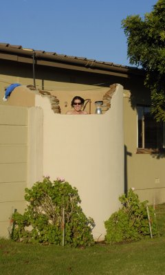 Liz in the open-air shower