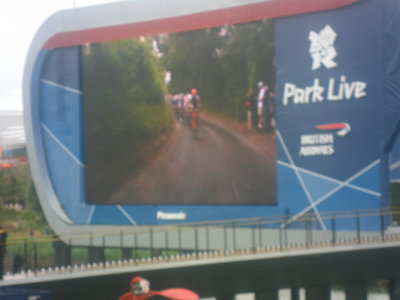 Watching Women's Road Race in rain at Park Live