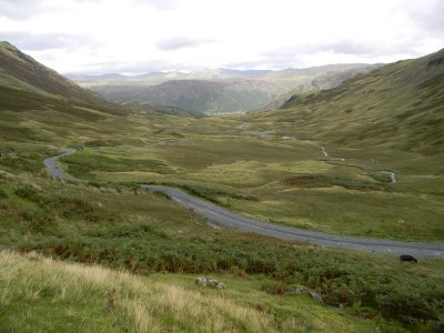 Honister Pass with Borrowdale in the distance