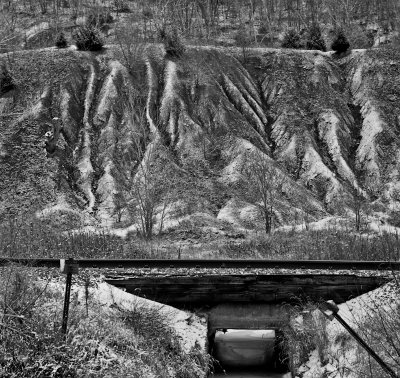 Erosion and railroad culvert, Rt. 45 near Weston, Missouri, 2007.jpg