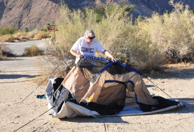 Carol Setting up her tent