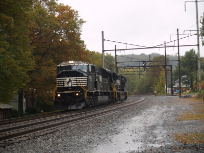 NS SD80MAC's 7206 & 7212 light from Brunner's Island power plant westbound to Enola. Seen at Cly, PA