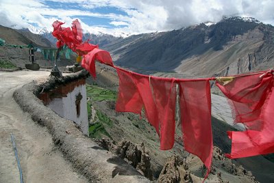 Prayer Flags on to of Dhankar Monastery