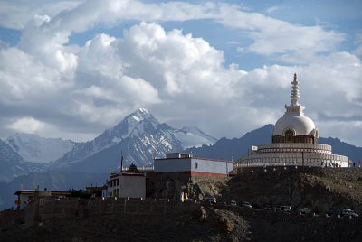 Shanti Stupa and Mountains