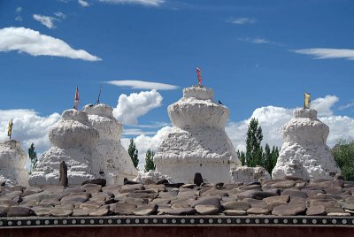 Stupas and Mani Prayer Stones near Thiksey Monastery