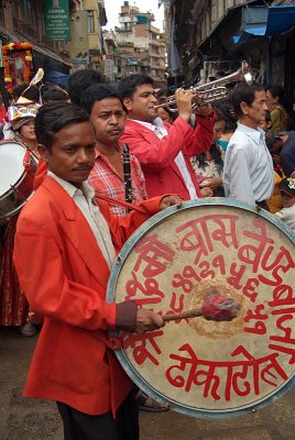 Band in Red at Gai Jatra Festival
