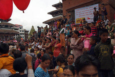 Crowd in Durbar Square Watching Gai Jatra Festival