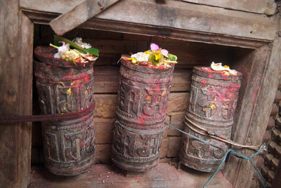 Wooden Prayer Wheels with Offerings