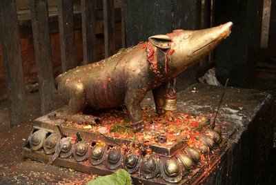 Brass Statue with Bell and Offerings Durbar Square