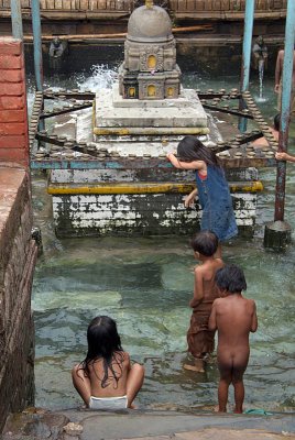 Children Playing in Water Tank Patan