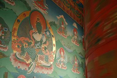 Green Tara and Spinning Prayer Wheel Boudha