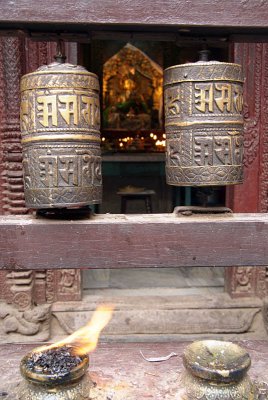 Prayer Wheels and Burning Offering Golden Temple Patan