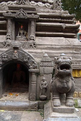 Stone Fu in front of Stupa Patan