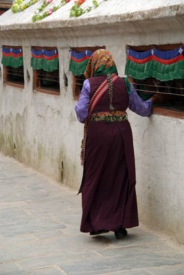 Tibetan Lady and Prayer Wheels 02