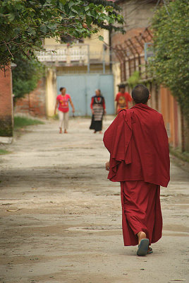 Walking Monk in Boudha