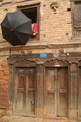 Black Umbrella and Buildings Bhaktapur