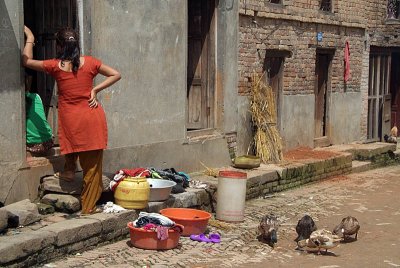 Woman and Ducks in Street Bhaktapur