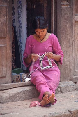 Woman Knitting in Doorway Bhaktapur