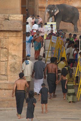 People and Temple Elephant at the Entrance