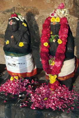 Decorated Statues with Garlands and Petals Brihadeeswarar Temple