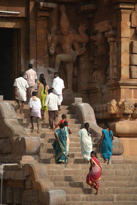Pilgrims on Steps of Brihadeeswarar Temple