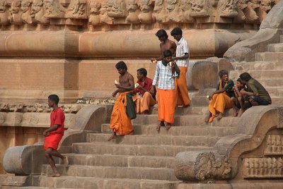 Pilgrims on Steps of Brihadeeswarar Temple 02