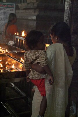 Lighting Candle Offerings Meenakshi Temple