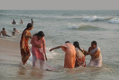 Indian Women in the Sea at Varkala