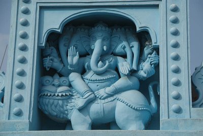 Blue Ganesha in Vakratunda Incarnation with Lion as Vahana