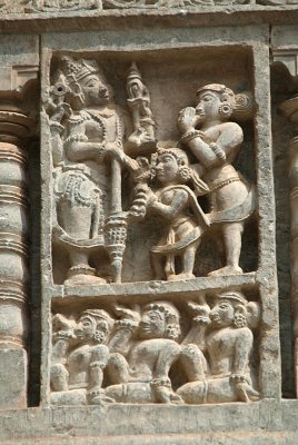 Carved Stone Panel of God and Devotees Belur