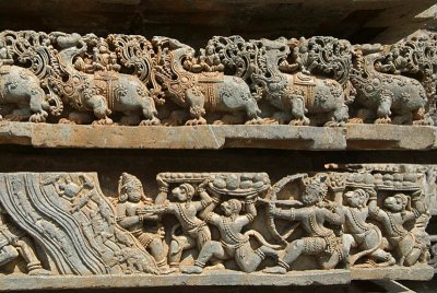 Carved Stone Makara and Scene from Ramayana Halebid